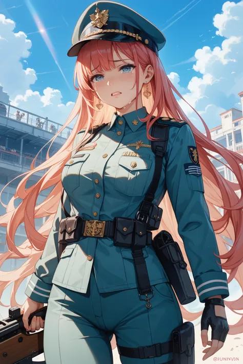 soldier、女soldier、Combat Uniform、battlefield、 rifle、very long hair、 beauty、masterpiece、8k、high image quality、、（nsfw:1.9）、one man having sex with one woman、 rapes、brings tears to my eyes、Crying Woman、Hi-Res, 高quality, textured skin, Ultra High Definition, ve...