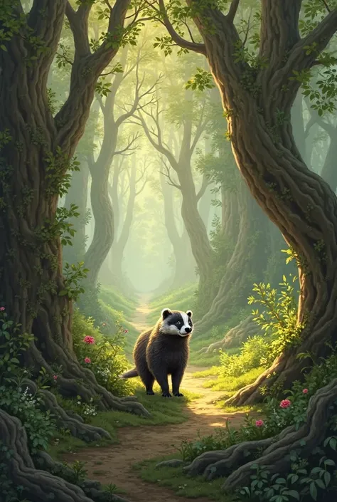 Make a badger lost in the forest