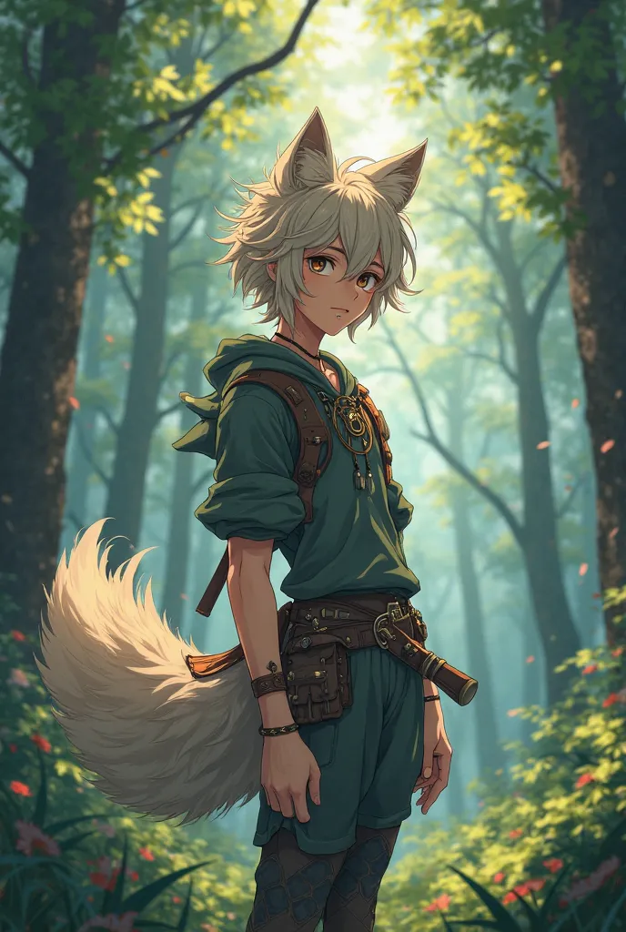 anime boy with a wolf tail