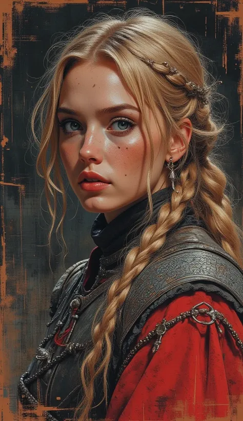 detailed full-length picture, masterpiece, best quality, ultra high resolution, visually stunning, beautiful, award-winning art (abstract art: 1.3), beautiful ))), oil painting Portret tired after a battle witcher 3   style   irish red heir and frecless yo...