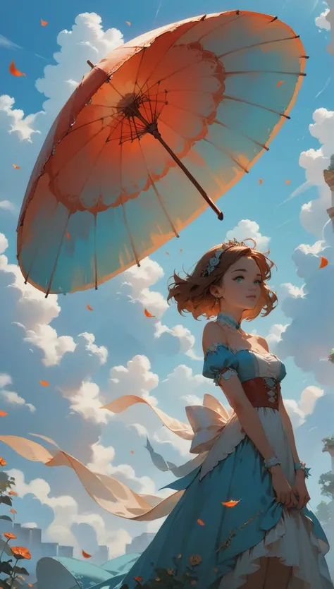 quality\(8k,Highly detailed CG unit wallpaper, masterpiece,High resolution,top-quality,top-quality real texture skin,surreal,Increase the resolution,RAW Photos,highest quality,Very detailed,wallpaper\),break、Mary Poppins、(A girl holds an umbrella instead o...