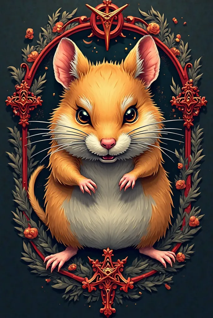 Create a tattoo of a hamster, golden breed, gothic and satanist