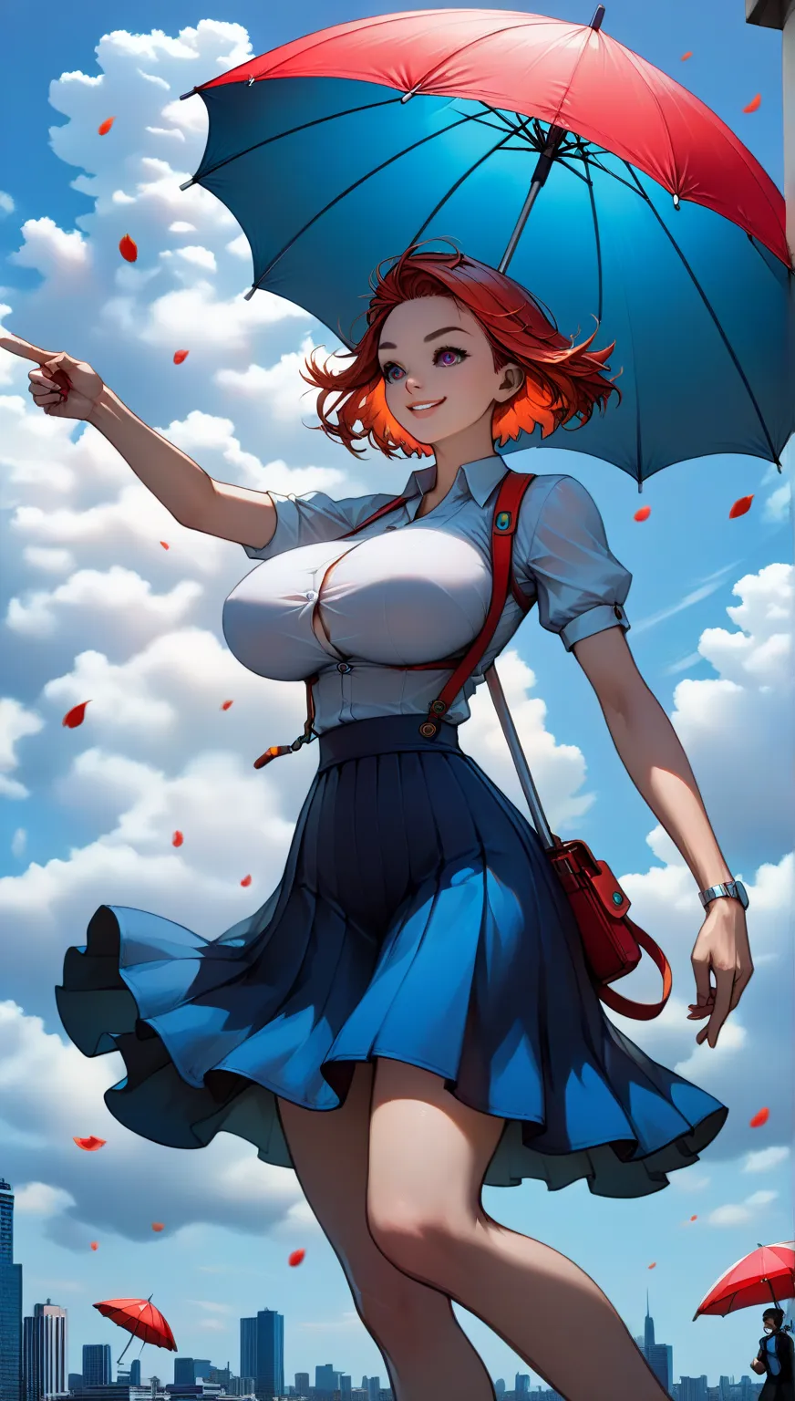 quality\(8k,Highly detailed CG unit wallpaper, masterpiece,High resolution,top-quality,top-quality real texture skin,surreal,Increase the resolution,RAW Photos,highest quality,Very detailed,wallpaper\),break、Mary Poppins、(A girl holds an umbrella instead o...