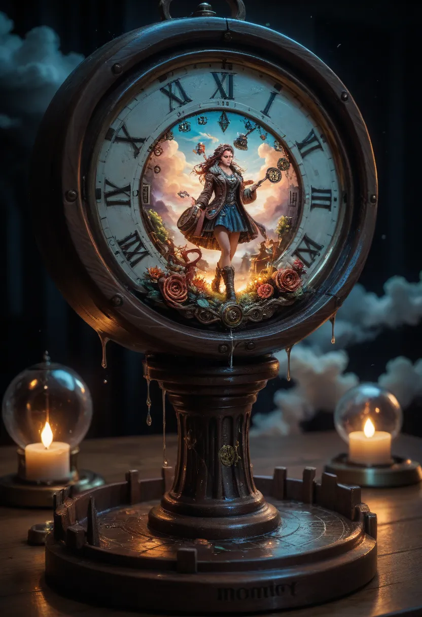 Create a surreal illustration in which a figure is floating among clouds and clocks melting, symbolizing eternal waiting. The vibrant colors and the dreamlike composition must convey uncertainty and the passage of time in a poetic way