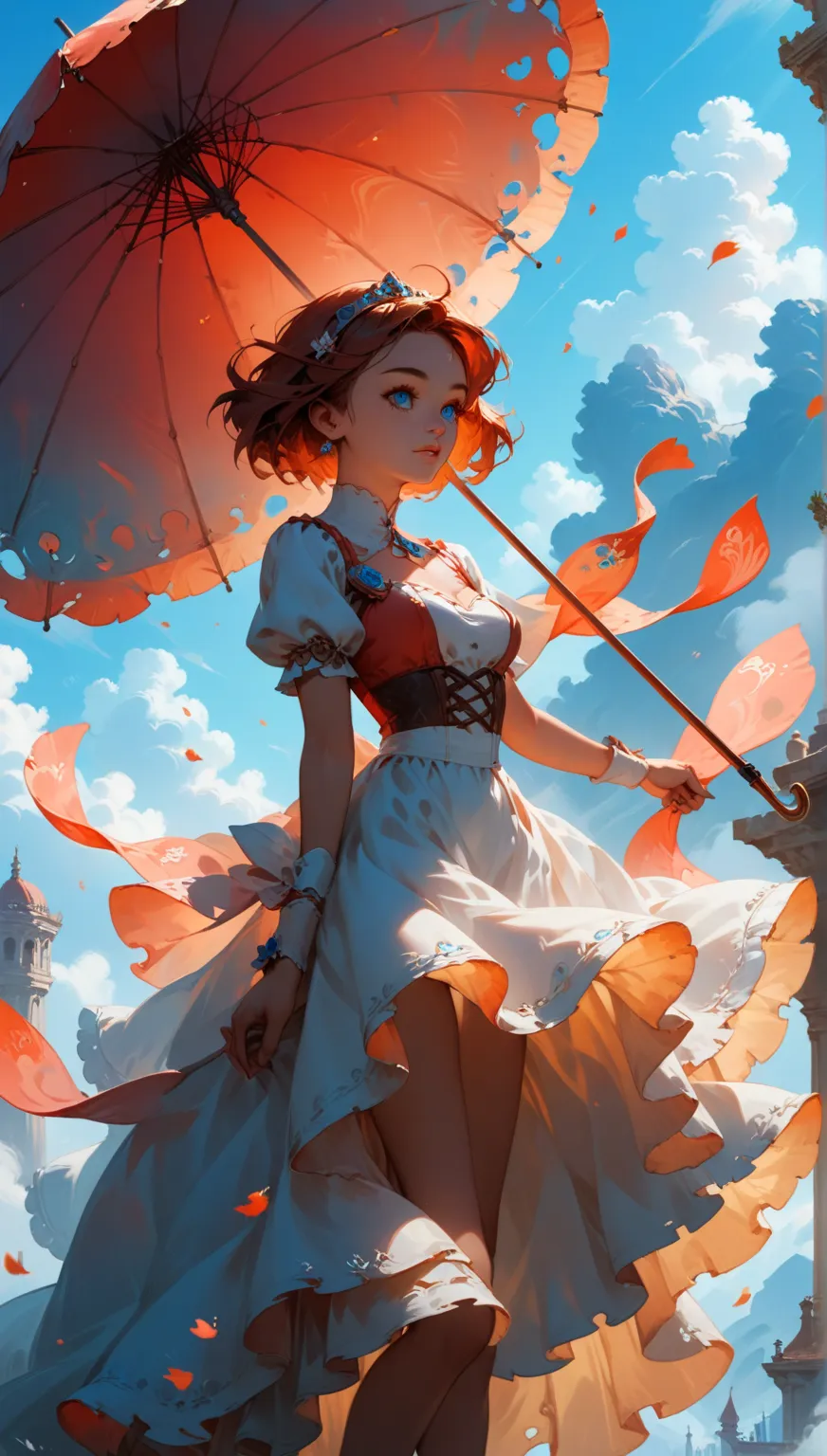 quality\(8k,Highly detailed CG unit wallpaper, masterpiece,High resolution,top-quality,top-quality real texture skin,surreal,Increase the resolution,RAW Photos,highest quality,Very detailed,wallpaper\),break、Mary Poppins、(A girl holds an umbrella instead o...