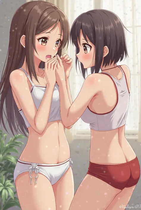 Anime girls with underwear sucking boys' penis