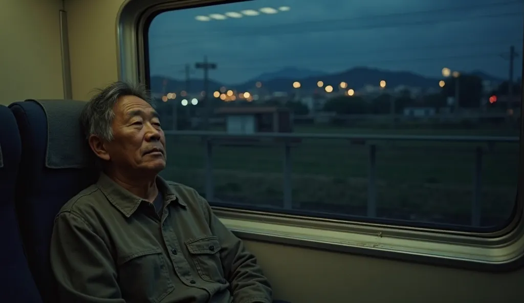 Live action, Uncle is sleeping on a train at night in Japan.