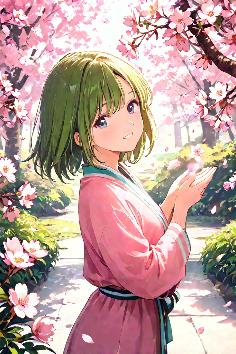 Girl Smiling Under Cherry Blossoms、Fantastic and beautiful