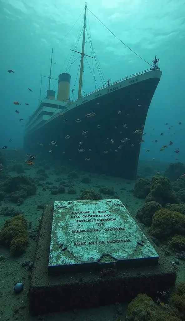 Conclusion: Footage of the sunken ship and memorial plaque titanik