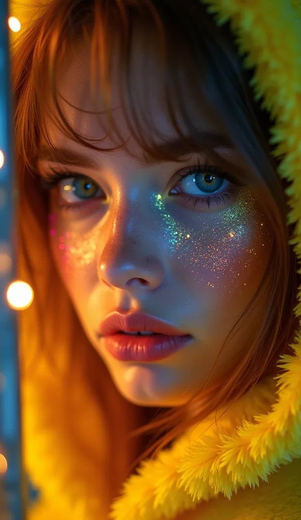 girl, neon particles in a pikachu ,  incredibly beautiful, macro photography, фото realistically ,  beautiful shapes ,  curvy, n.Udes, ssexy, improved quality,  realistically , desired , cyberpunk 2077, detailed facial features, Heterochromia of the eyes, ...