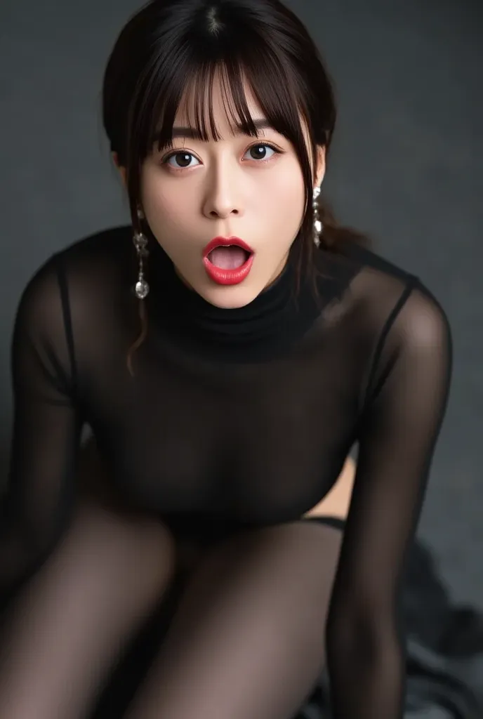 【8k,  original photo, Best Quality, masterpiece:1.2),(Reality,  Photo Realistic :1.37), Super Detail, Wearing Black Stockings,She is wearing tight thin fitting transparent black long sleeve turtleneck, No skirt, transparent, Cinematic Lighting, sexy poses,...