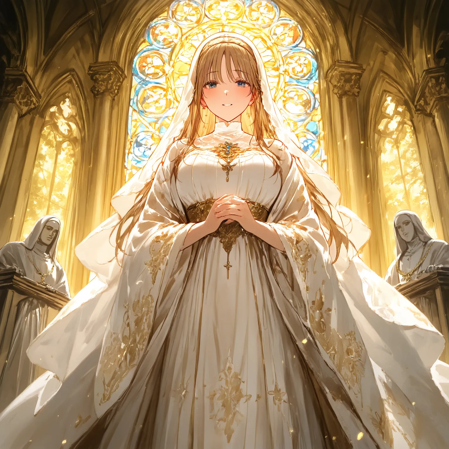 masterpiece, (((( best quality )))), shiny skin, , ,Tall Length,Big body,,,nun,forest,church, Fantastic