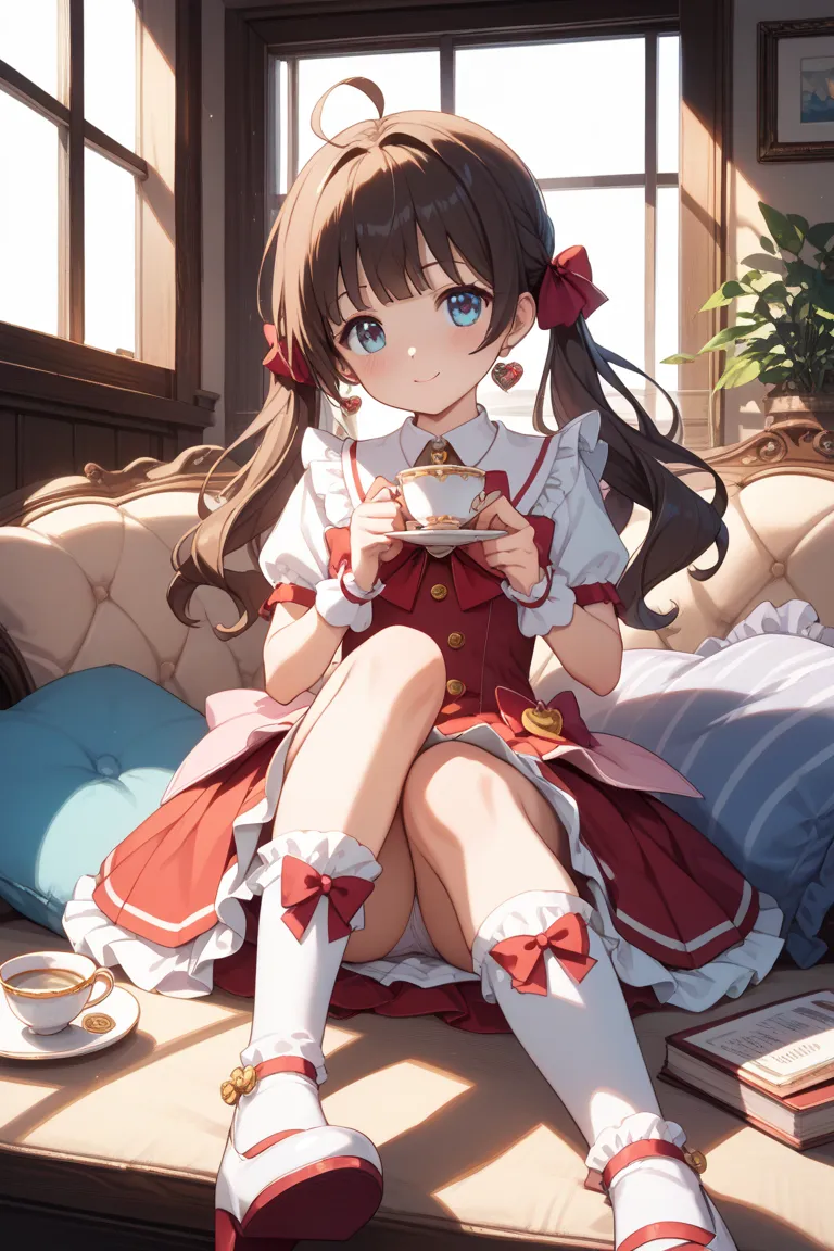 めぐみん、is sitting、ruffle socks、 A cup、embarrassing、 erotic pictures created by AI、 tits、 by