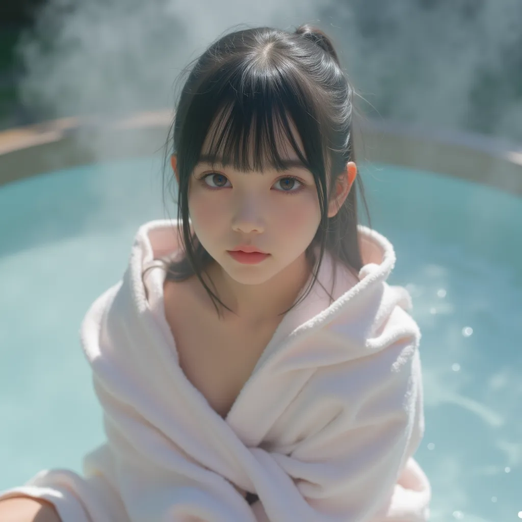 cuteloli,loli,hyper realistic,HD,best quality,(14-years-old),wrapped in bath towel,looking at viewer,depth of field,full_body_shot,from_above,close shot,openair hot springs