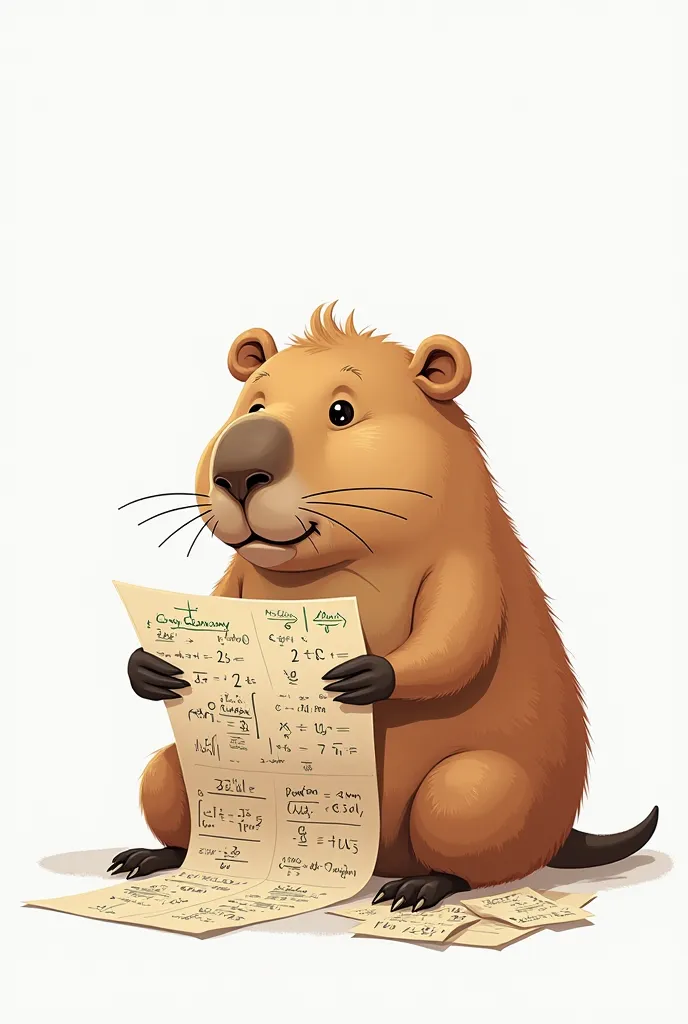 Drawing of capybara studying mathematics white background 