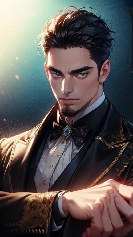 (              league player      ,4K,8k,         highres,        masterpiece :1.2),        ultra-detailed   ,(Realistic,photoRealistic,photo-Realistic:1.37),36-year-old man,3 day beard,Beautiful anime,Portraits,strong,masculine,          with black hair  ...