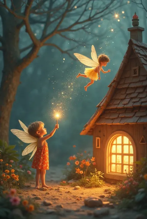 

You said:
Give me promote to generate "A small fairy which flies and goes into the sky, then by magic a magic wand comes into her hand and then she goes to a small  who is playing in his house.
ChatGPT said:
Here's a detailed prompt to generate your imag...