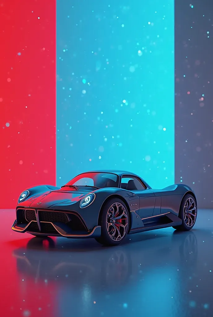 Create an attractive cover, persuasive for a long YouTube video of how to draw a car in 3D.
The background of the image must have two colors red and blue