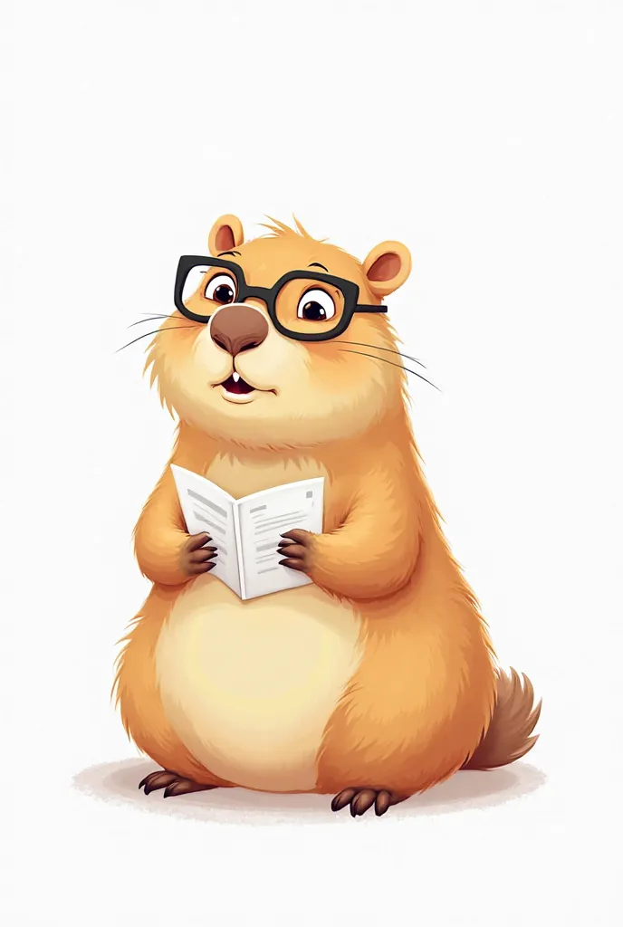 Animated female capybara drawing studying white background 