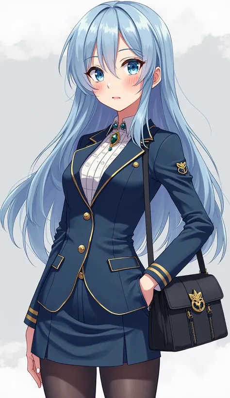 A young woman with a slim and feminine build, with an elegant but welcoming presence. Her long light blue hair falls loose in soft waves, highlighting her bright blue eyes full of energy and cunning. A thin scar adorns her right cheek, a reminder of past e...