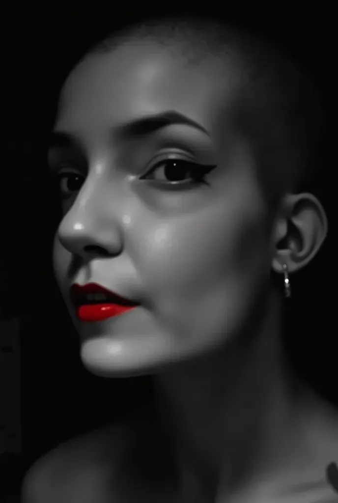 Photo noire et blanc, film noir style, Maginifique, 1fille, Seulement, demi-corps, Dramatic lighting, monochrome, high contrast, ombres dramatiques, 40s style, Mysterious, cinematic, Bright red lips (((Only lips red)))
