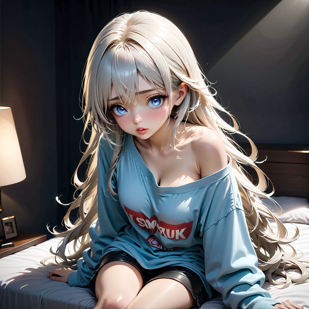 ((Super Detail)), (very aesthetic, Highest quality, Ultra High Definition), complicated details,
1 girl,  Silver Hair,  silver eyes,((detailed eyes)), ((beautiful eyes)), (( perfect eyes)), Sharp jaw,  sweater , long hair, medium chest, shy,  licks your li...