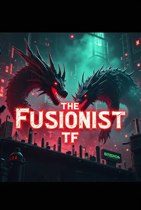 Here’s a detailed prompt for your YouTube channel banner:

"A dark, futuristic lab filled with glowing test tubes, electrical sparks, and high-tech machinery. In the center, a massive, chaotic fusion experiment is taking place—two monstrous creatures (a cy...