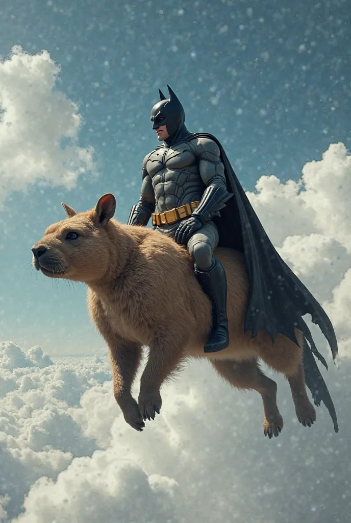 I draw a Batman on top of a capybara while flying