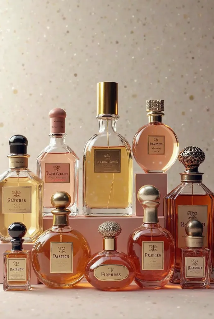 All different perfume bottles aur us k uper RAHEEM Perfumes ka label or pic HD quality 