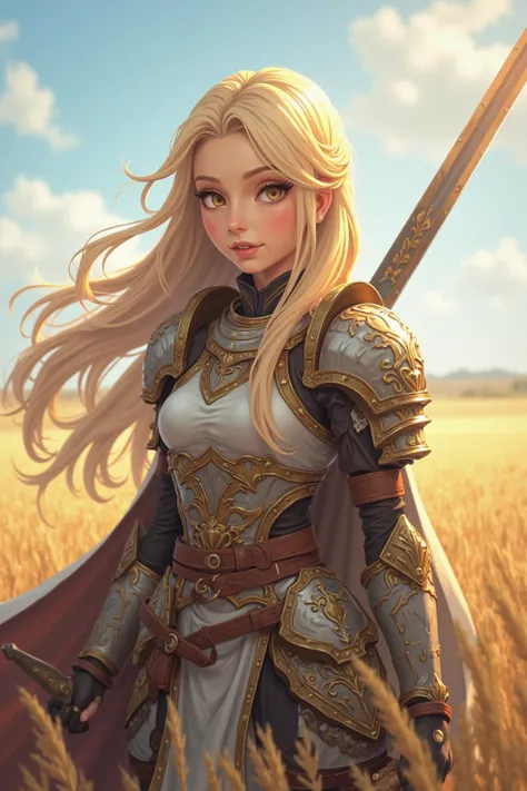 Close-up of a young female paladin with a sword in a vast open field,  
2.5D CGI anime fantasy artwork, epic fantasy digital art style,  
high-quality 4K fantasy illustration,  
spectacular, exquisite character art,  
epic fantasy card game art,  
18-year-...