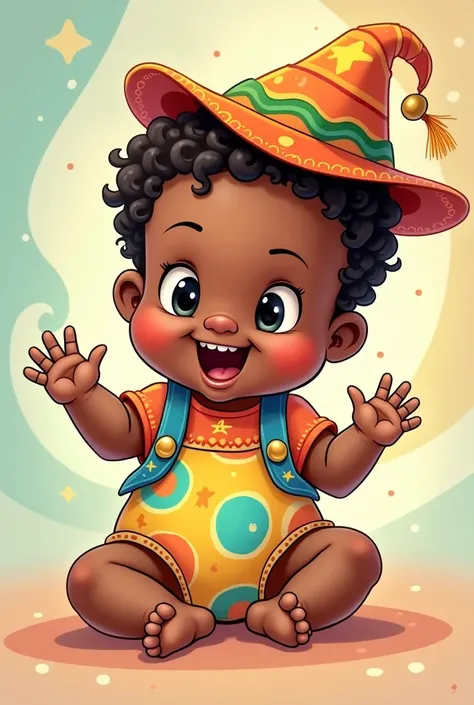 2D cartoon cartoon of a black baby,  with carnival clothes 