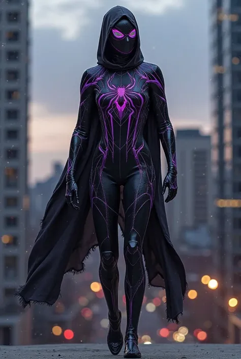 make a black Spider-Man costume (Miles Morales if possible), with the following characteristics: Nishimura Ni-ki's body from Enhypen and with the color black with very dark purple details indeed