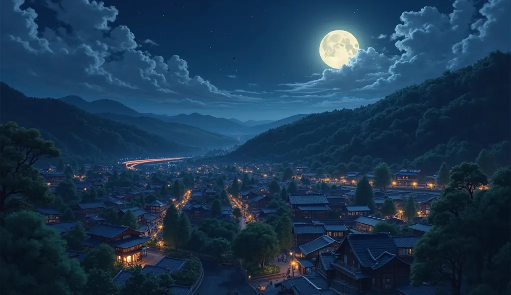 Night, train, Japanese town