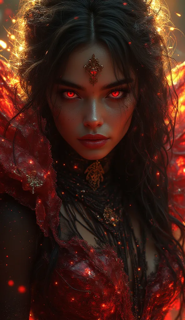 8k quelity ((full body pic)) (Lilith). Pino Deni, Jeremy Mann, Greg Rutkovsky, (realistic portrait of Lilith Queen Demons) young, lush, tall woman with long dark hair and red eyes, 8k, a beautiful young woman, a magnificent woman with long dark hair and re...