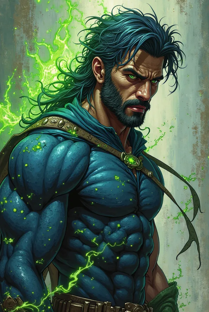 Age: 
- Loyal: Dark blue, disheveled - Eyes:  Bright green , abilities
-:  Atlético, muscular physique
- Personality: Brave, decided, hair
- Penetrating: Expert Warrior, energy manipulation,  Superhuman Speed 
