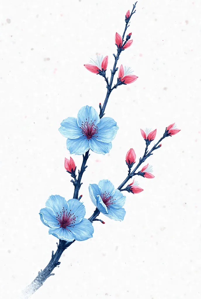 High Quality Set of Design of Blossoms Flowers Branchs HandDraw style Painting style digital illustration Cool Color Palate of blue and red flower In white background 