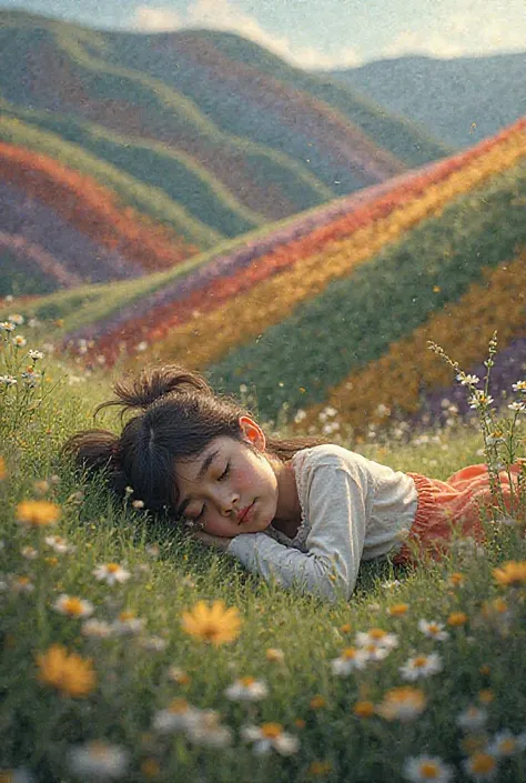 A girl sleeping in the peru rainbow hill 