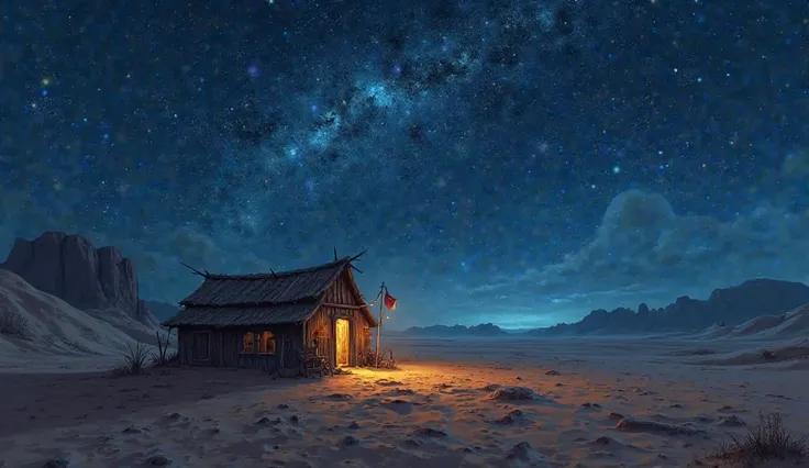 beautiful hut in desert night time with high resolution