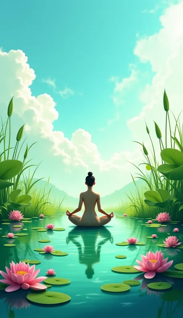 meditation、On the banks of the emerald green spring、Lotus flower