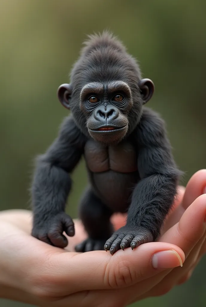 "A tiny, ultra-realistic King Kong standing on a human palm, fur detailed with cinematic lighting, expressive face, muscular build, macro photography, National Geographic style, highly detailed textures, soft depth of field, 8K UHD, photorealistic –ar 16:9...