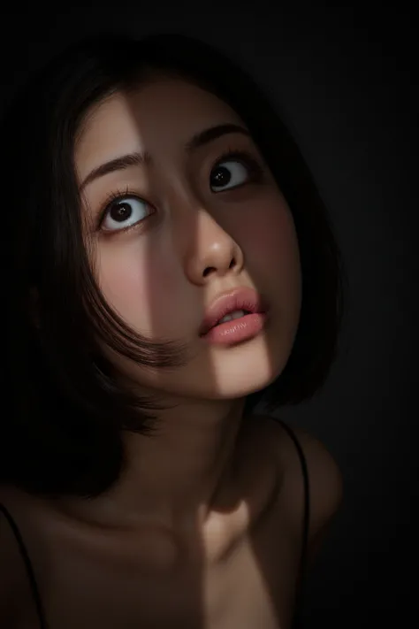   beautiful girl,  She kneels in front of the viewer ,  There was a shadow of a big penis on her face ,   She looks up at her penis in awe  ,     detailed facial features of genitals  ,   photorealistic,   dramatic lighting,   high quality, 8k,   very well...