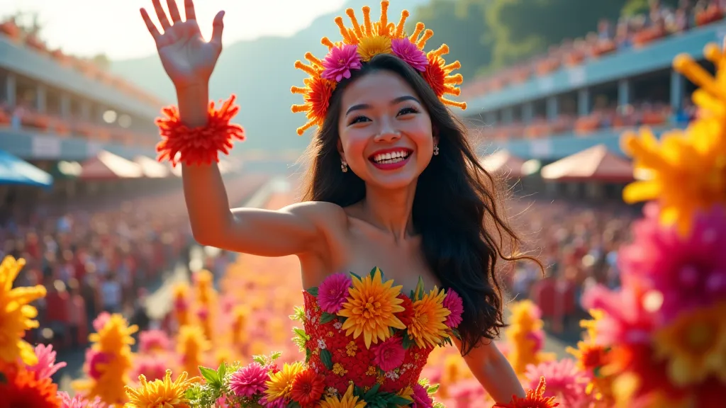 Cute Filipina  in Panagbenga Floral Float Competition Show Set