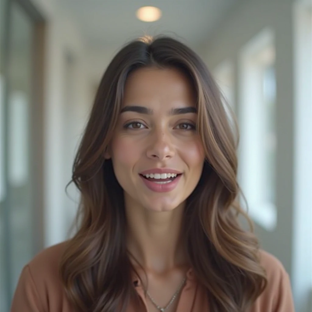 "Create a hyper-realistic AI-generated video of a woman speaking. The woman should have natural facial expressions and lip movements synchronized with the given Uzbek text. The background should be modern and minimalistic. The lighting should be soft and p...