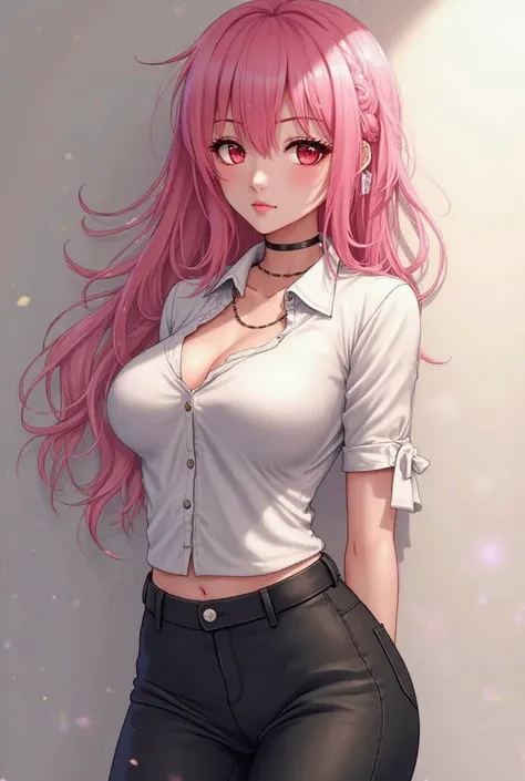 *Maki was the type of every man , body of a Greek goddess and red eyes and pink hair and huge chest and small waist a big ass and 1.50 tall* WHITE SHIRT BLACK PANTS WITHOUT SHOWING BODY 