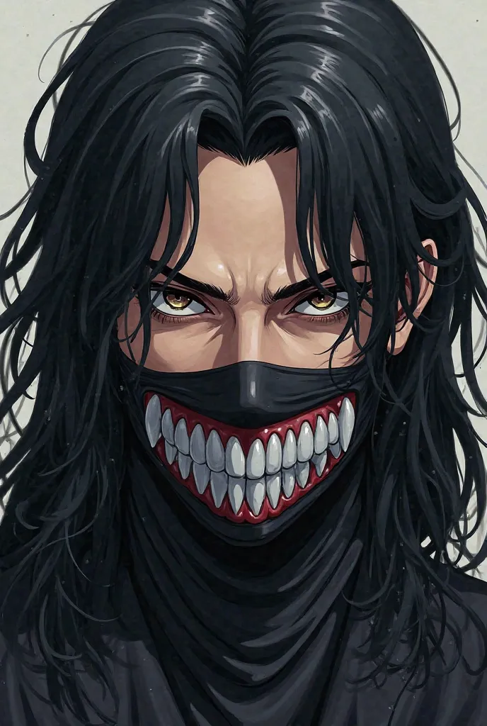 Teeth mask Ode Eye, handsome man with long black hair, in the style of an anime 