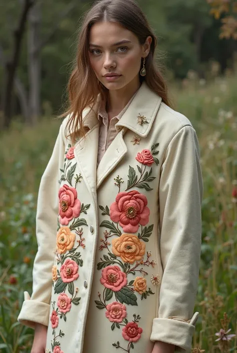 Embroidery design flowers on coat