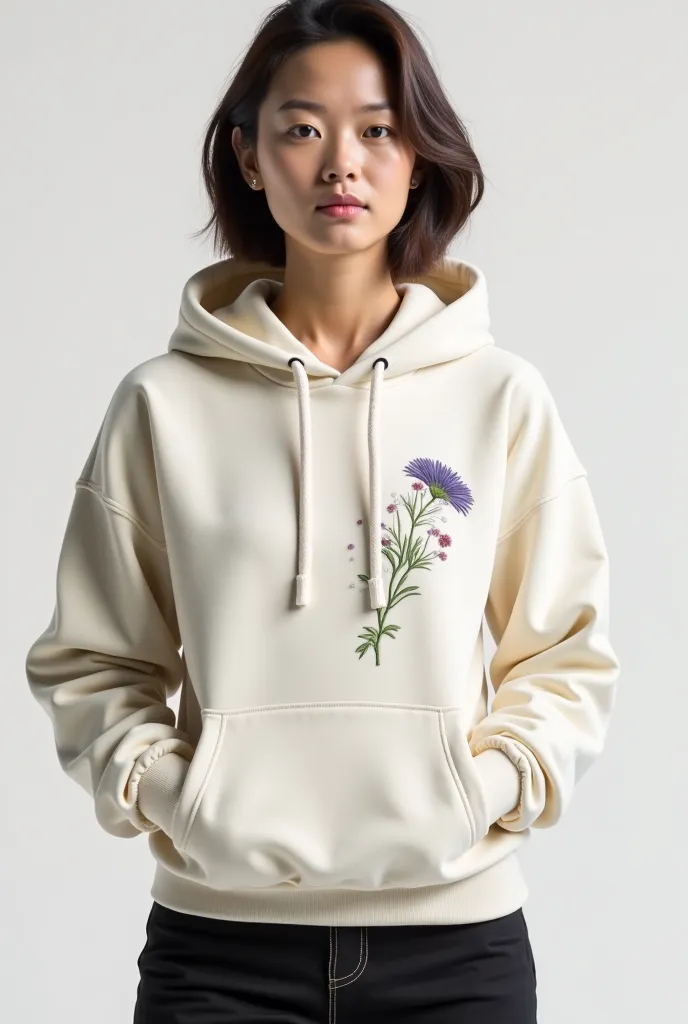 Design a hooded sweatshirt with embroidered vanishing aster