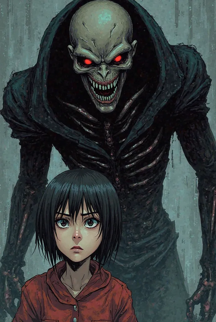 Page 6:

Panel 3: The shinigami, Ryuk, appears next to Sarah, looking surprised and slightly annoyed.