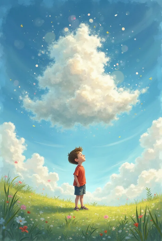 A young boy wished that there was a cloud of his dreams above him.