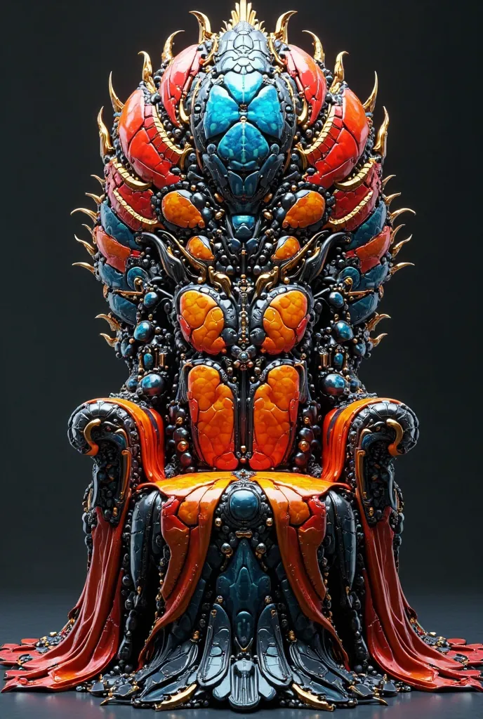 a colorful, Carapace Queens Throne Design: Crafted from giant, glossy beetle shells, fused into an armored, near-indestructible seat, sleek and sexy for a queen.
Inspiration: colorful Rhinoceros beetles & Hercules beetles, known for their strength and exos...